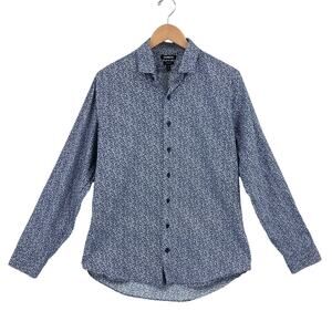 Express Dress Shirt Men Large Blue Floral Cotton Extra Slim Collared Button Down
